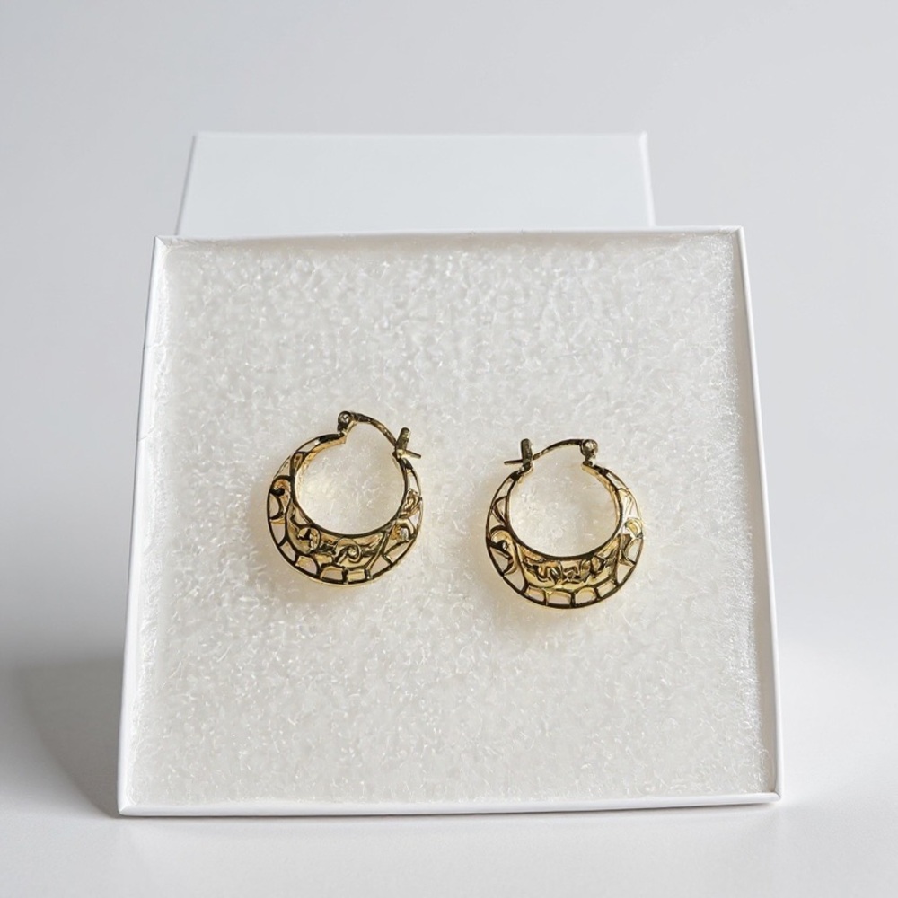Gold Tone Scroll Hoop Earrings